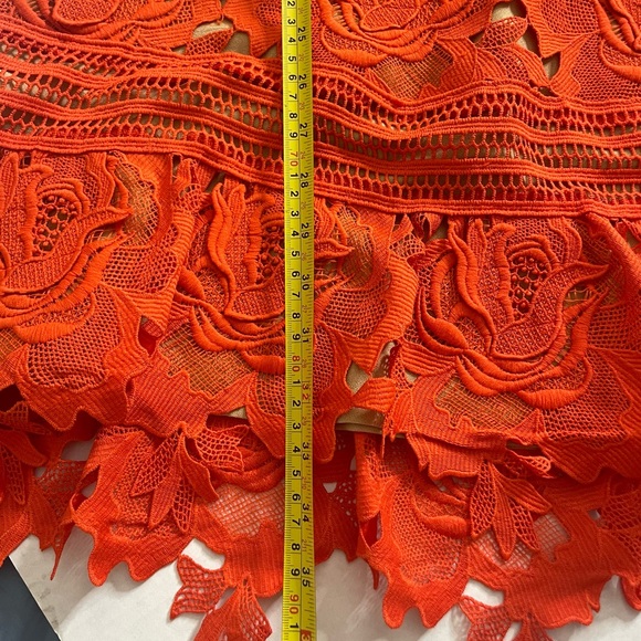 Adelyn Rae V Neck Floral Lace Orange Midi Dress. - Picture 9 of 13
